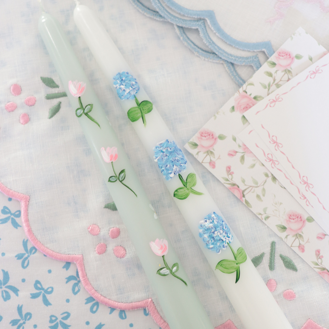 Hand painted candle peony on sage