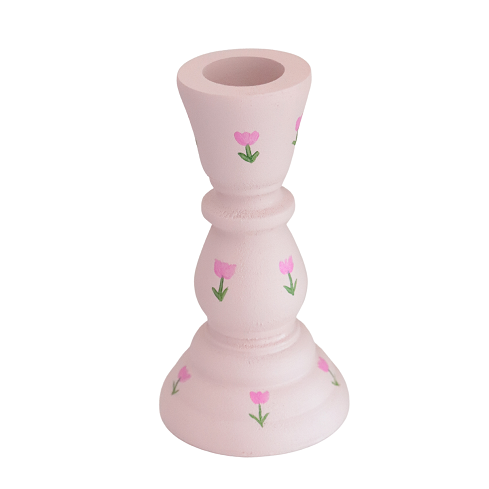 hand painted wooden candlestick holders pink