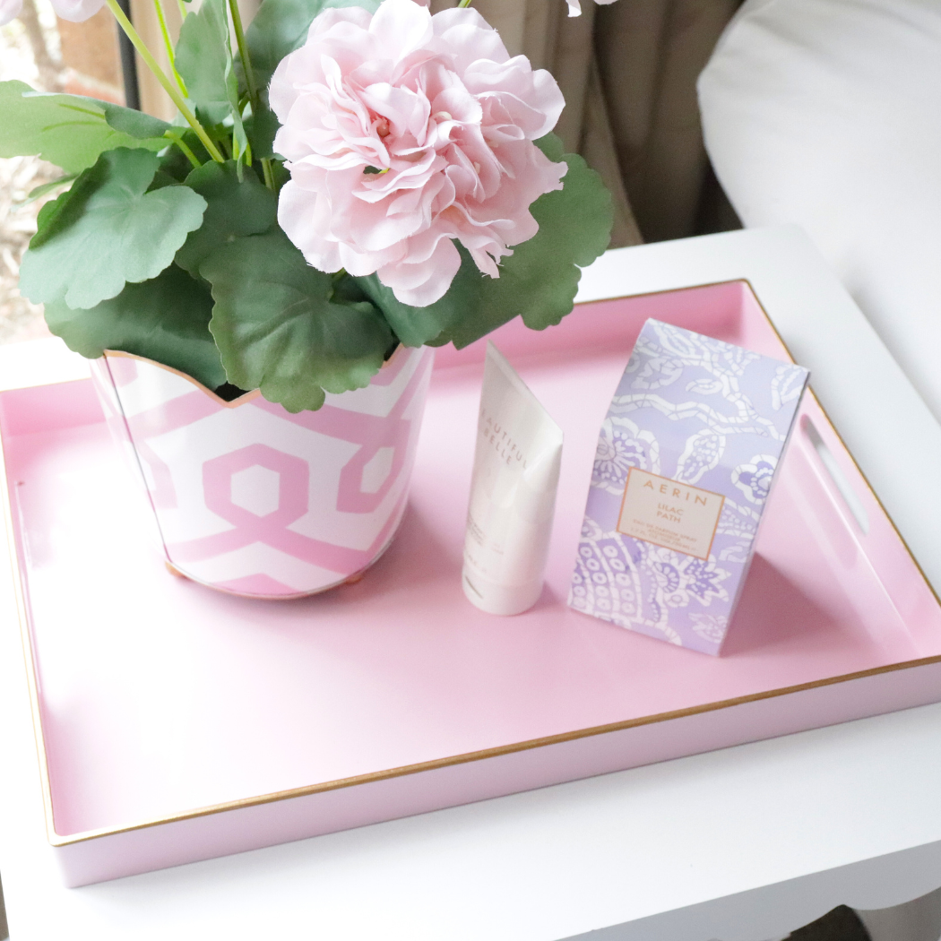 pink laquer tray