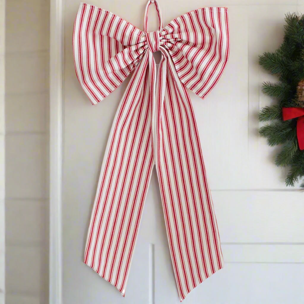 red ticking stripe bow