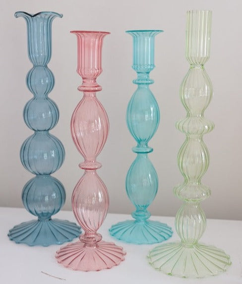 autumn green glass candlestick