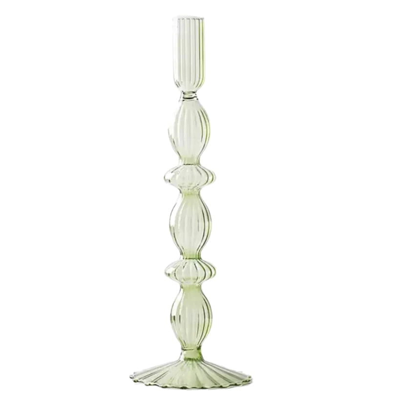 Autumn green glass candlestick