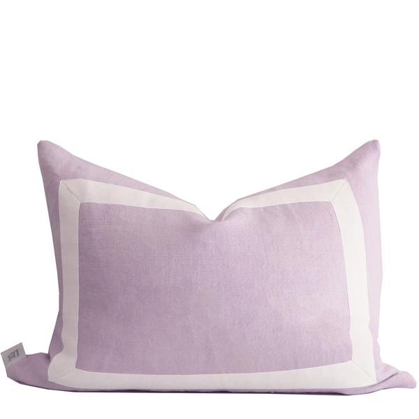 lilac cushion cover with white ribbon trim | prettyhomestyle.