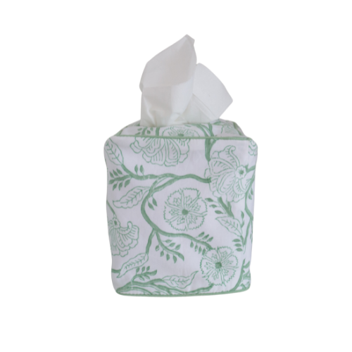 fabric tissue box cover floral green