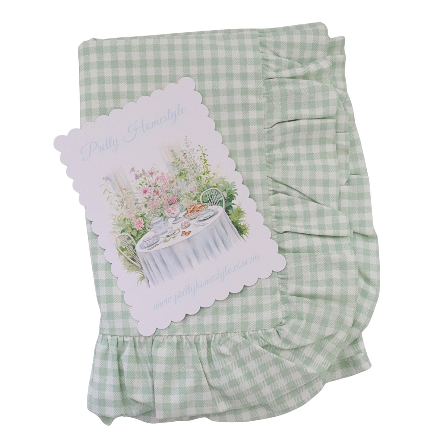 Gingham pillowcase green with ruffle