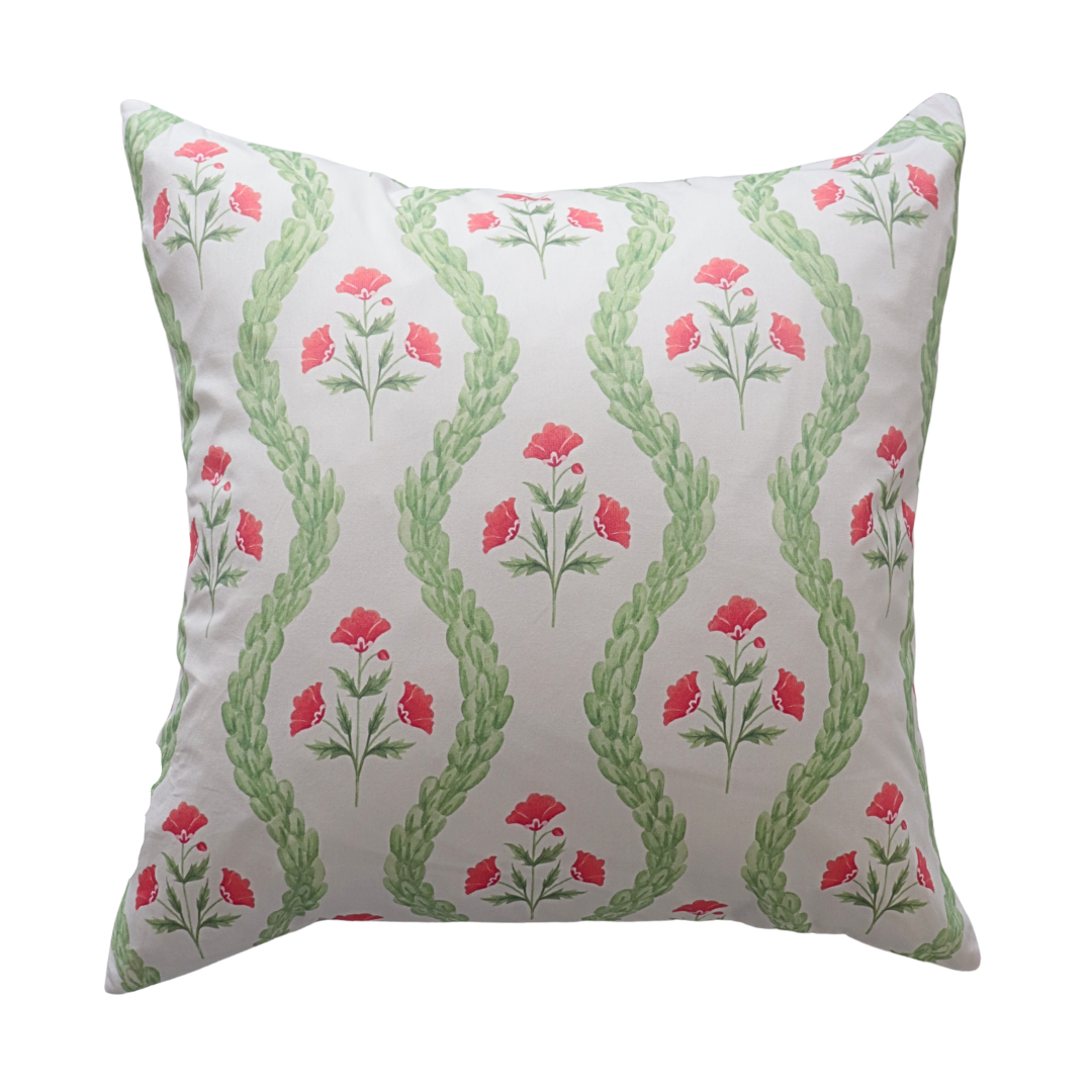 Decorative pillow with floral pattern on a white background