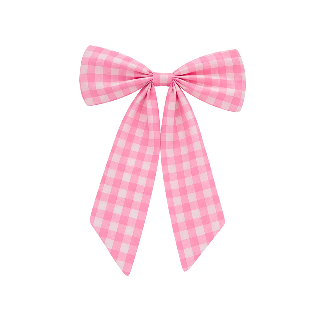 Pink gingham bow on a white background