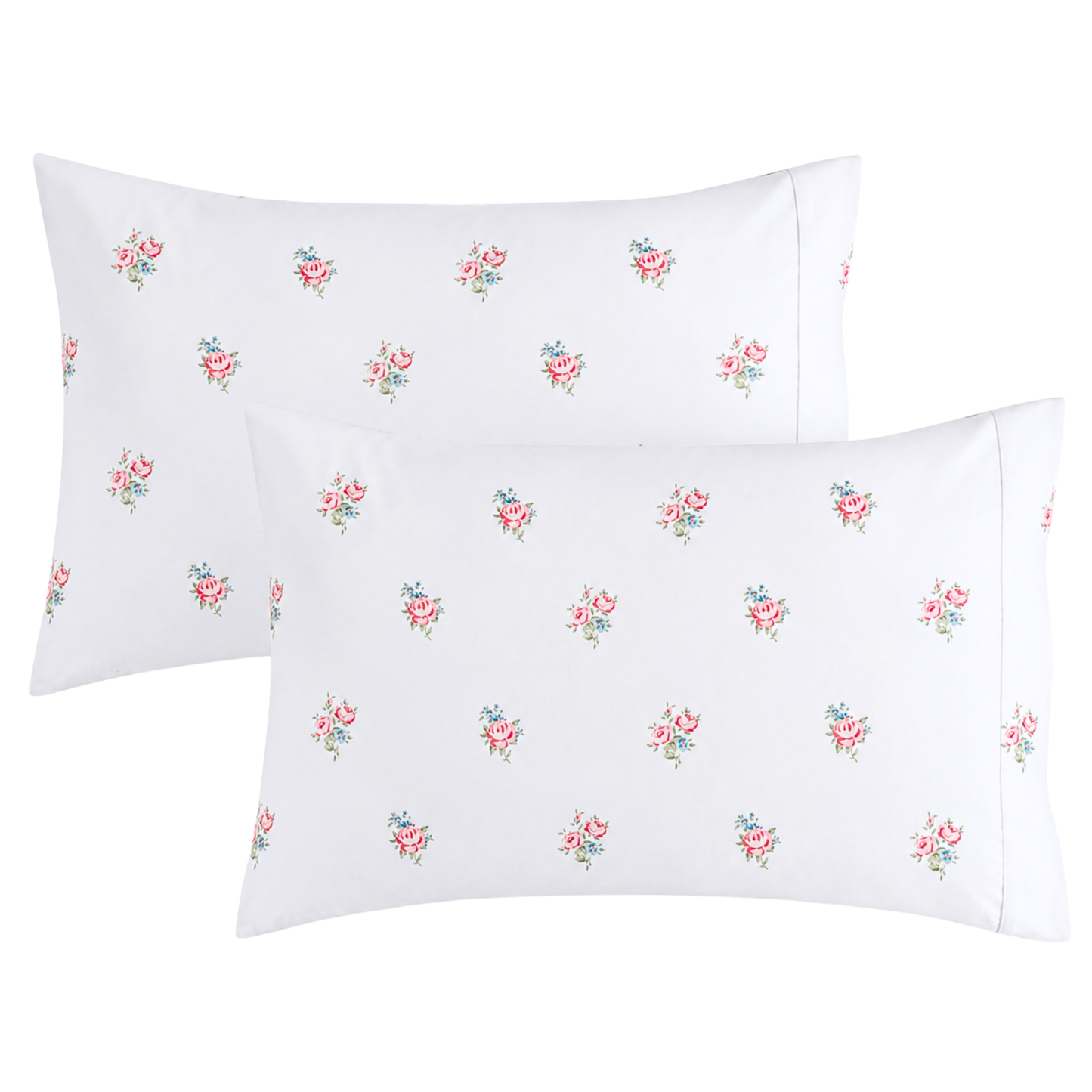 Two white pillows with floral pattern on a white background