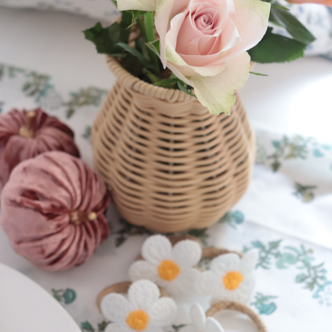 Woven rattan vase for dried flowers cottage style