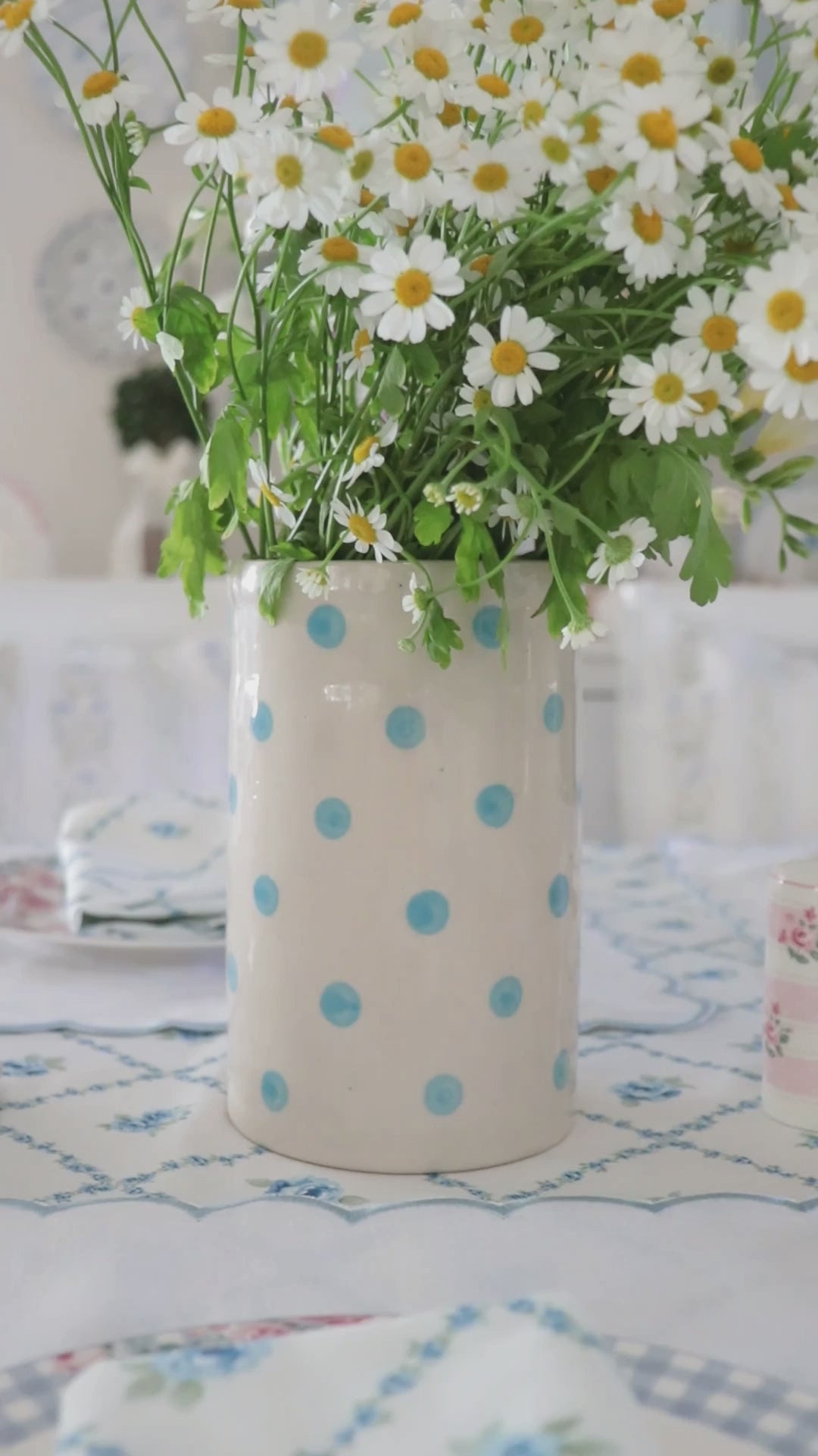 Blue Polka Dot Ceramic Vase & Utensil Holder