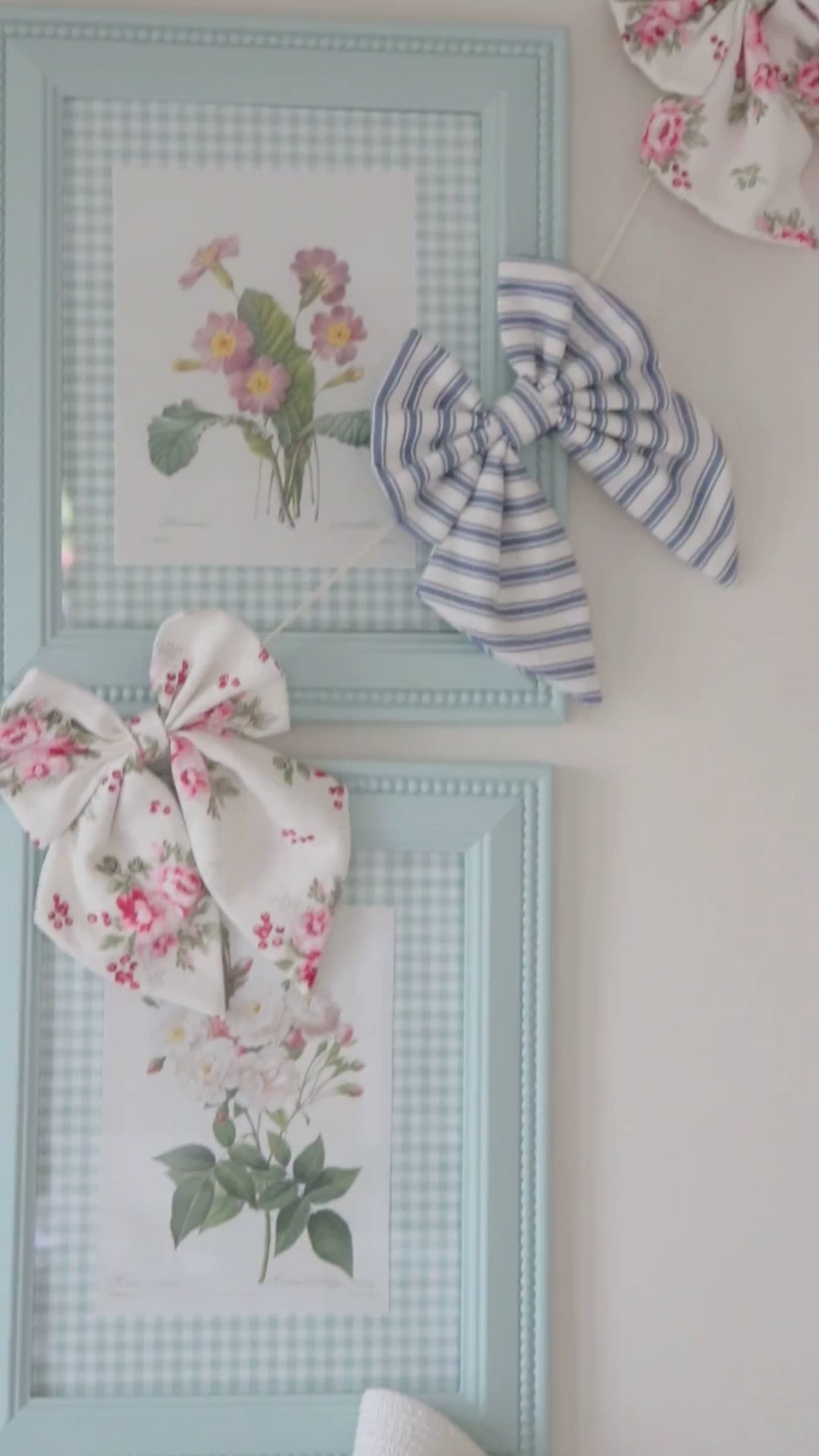 Fabric Bow Bunting Set of 5 – Red Rose & Green Polka Dots on Cream Ribbon