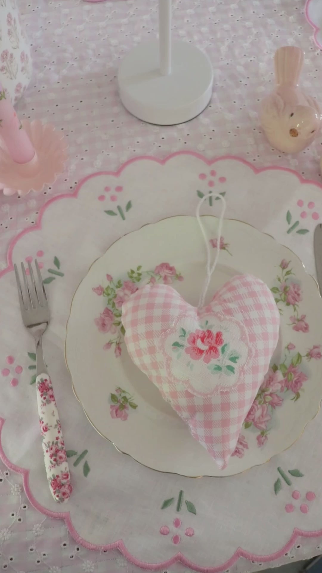 Gingham and Provence Rose Fabric Heart