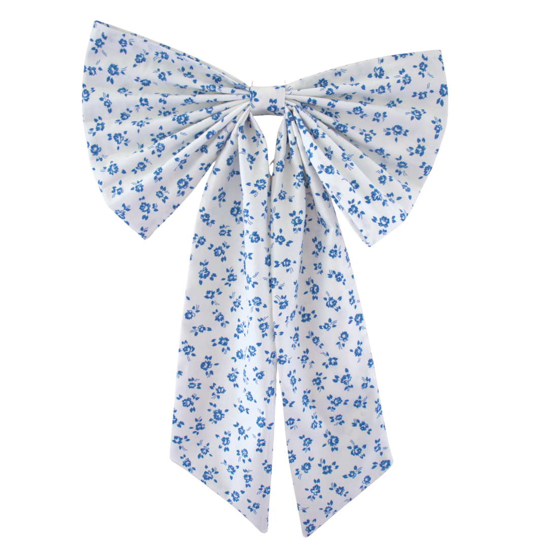 Blue floral bow on a white background